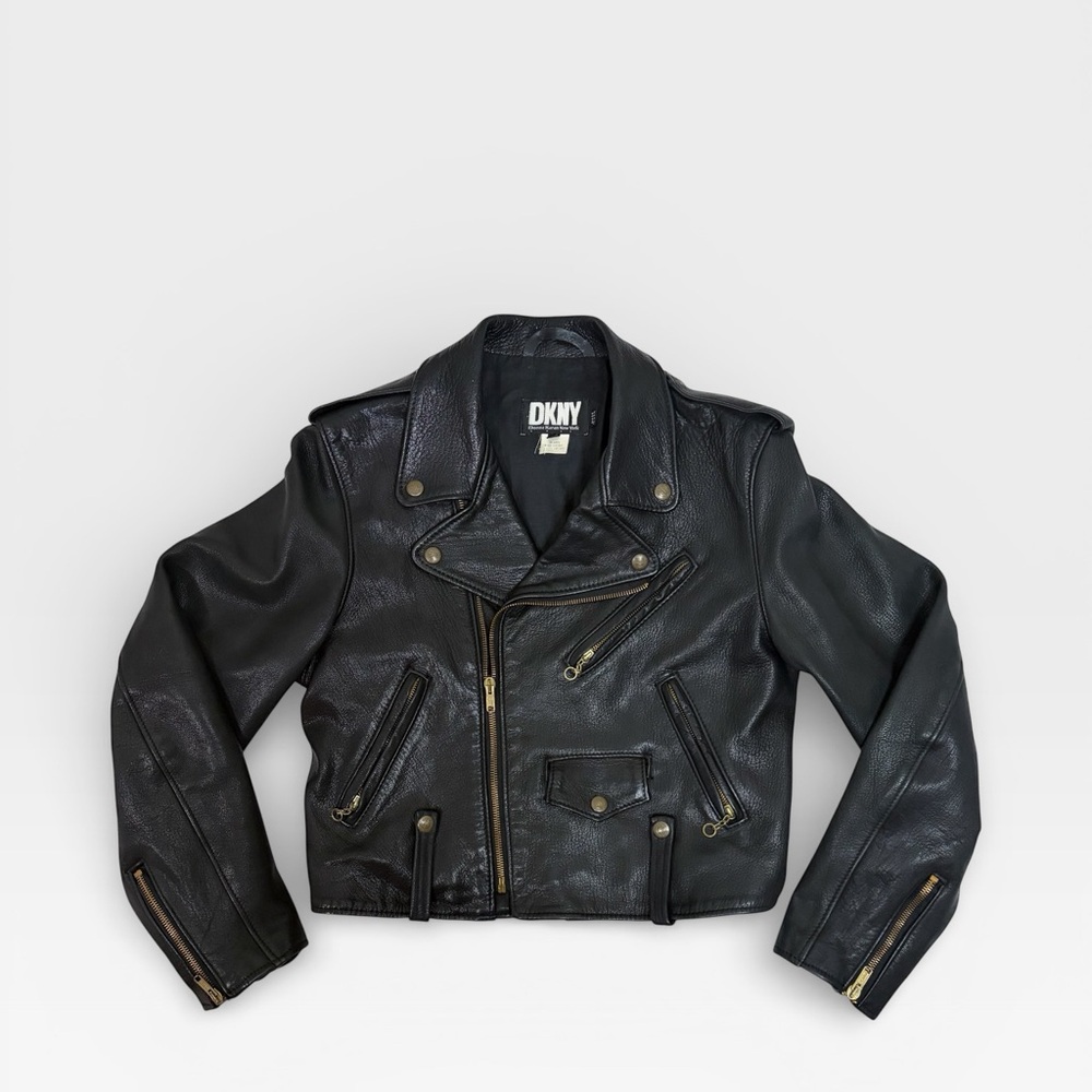 Vintage DKNY Donna Karan New York Black Leather Moto Jacket | USA | M | 90s Era